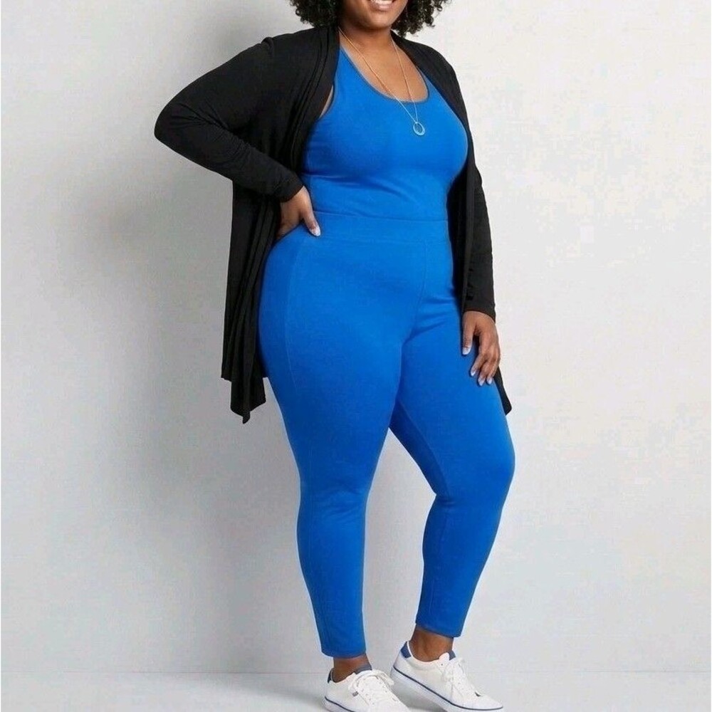 Ashley Stewart Royal Blue Plus-Size Elastic Waist Pull-on Pants Knit Stretch 34